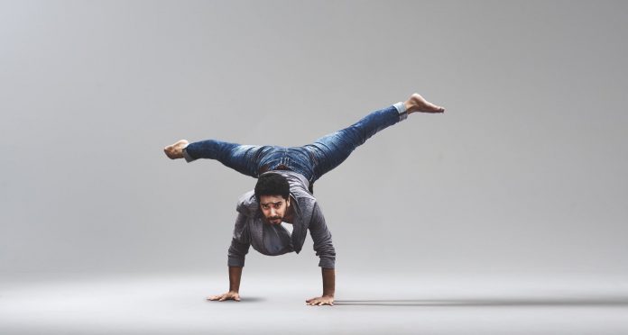 man performing handstand